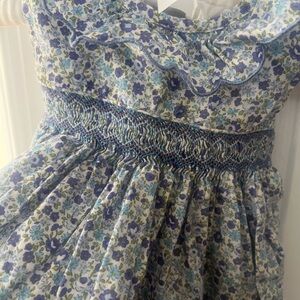 Edgehill Collection Blue and White Floral smocked Dress 6 months